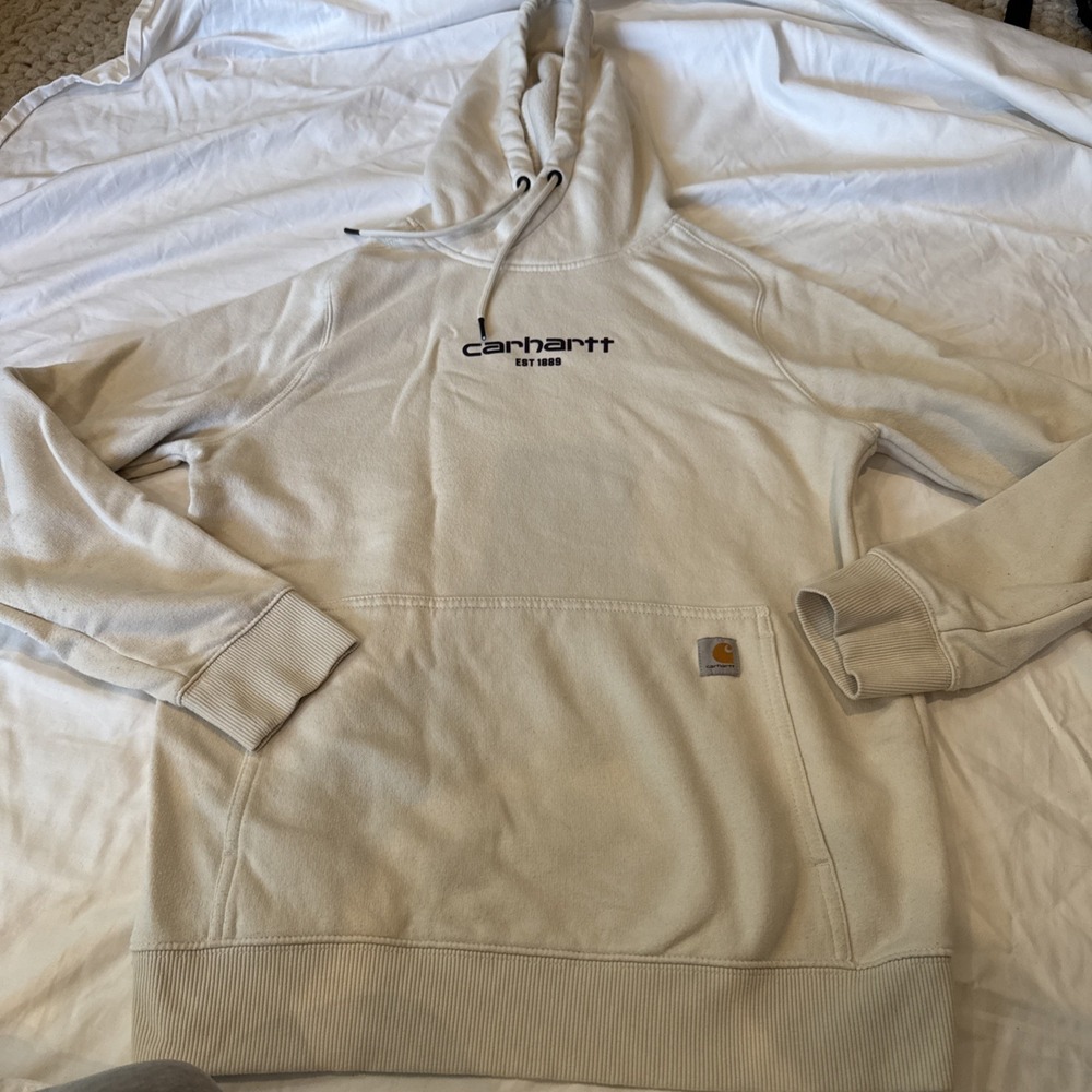 Carhartt Cream Hooded Sweatshirt Women's Medium M Relaxed Fit